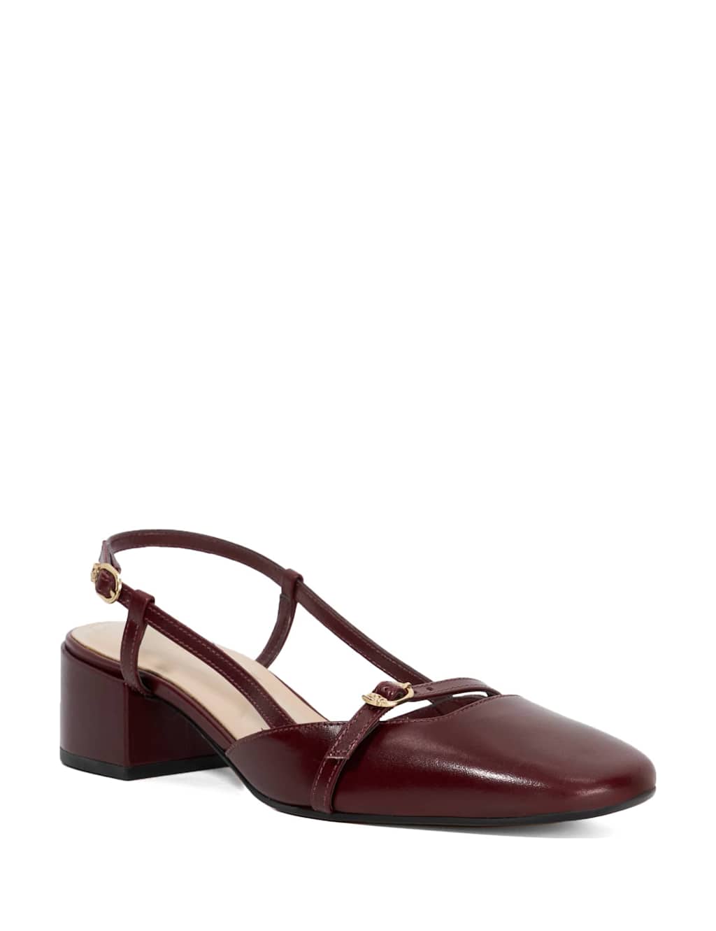 Leather Block Heel Square Toe Slingback Shoes 5 of 6