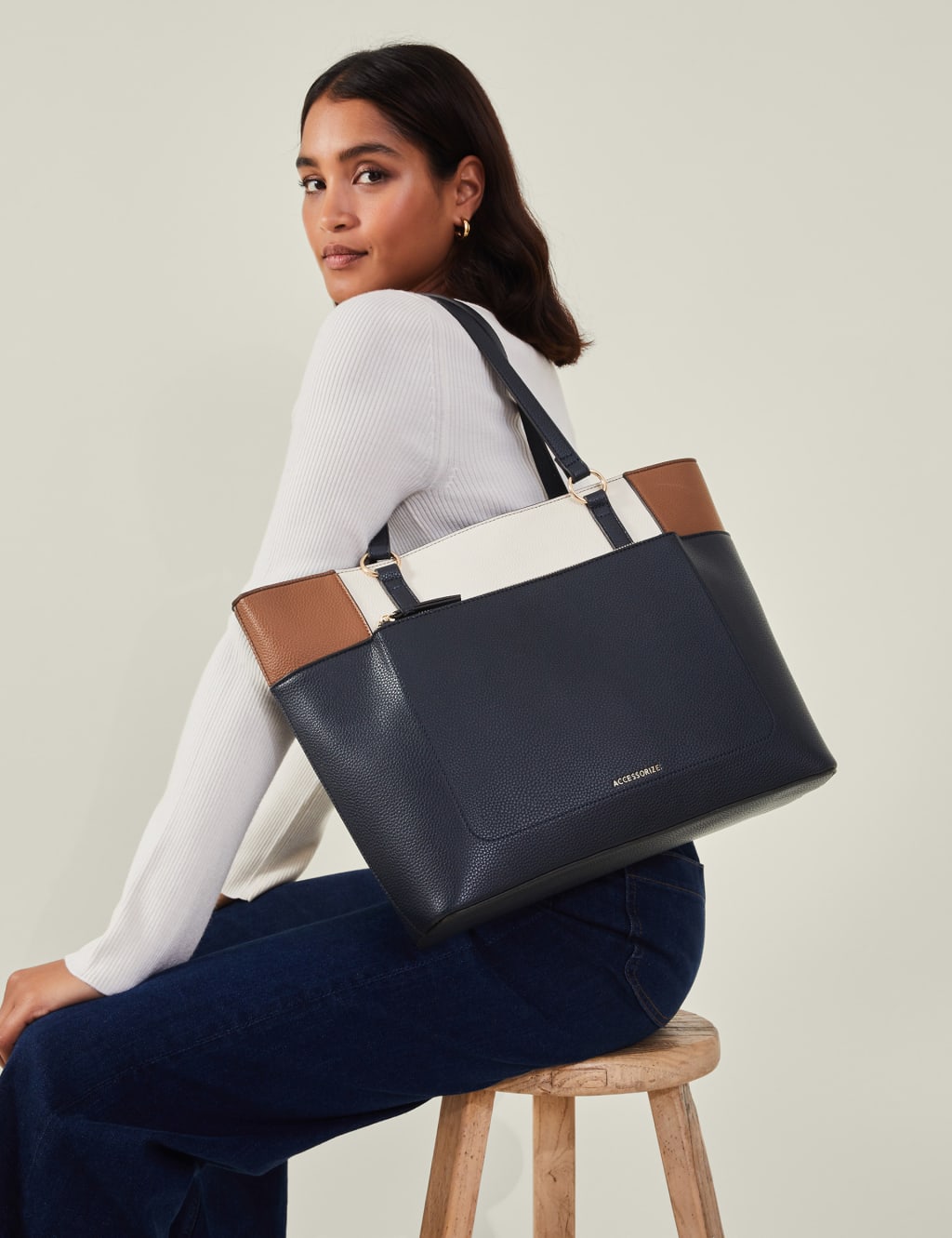 Faux Leather Colour Block Tote Bag 2 of 4
