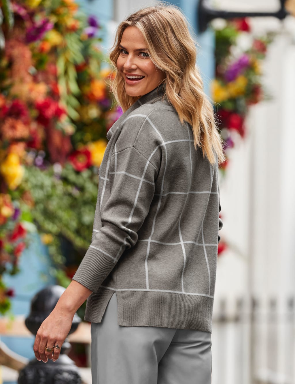 Checked Cowl Neck Jumper