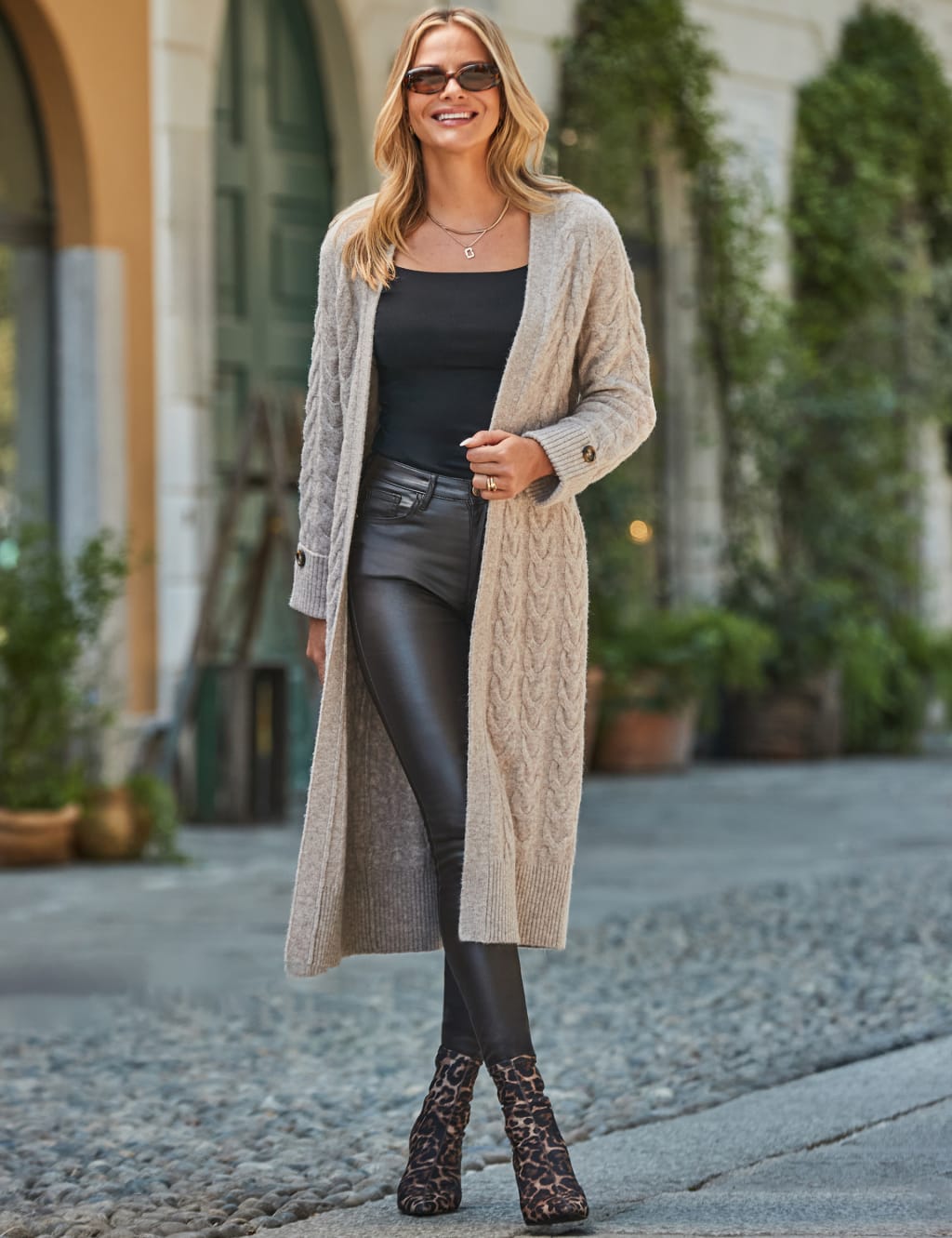 Cable Knit Edge to Edge Longline Cardigan 2 of 6