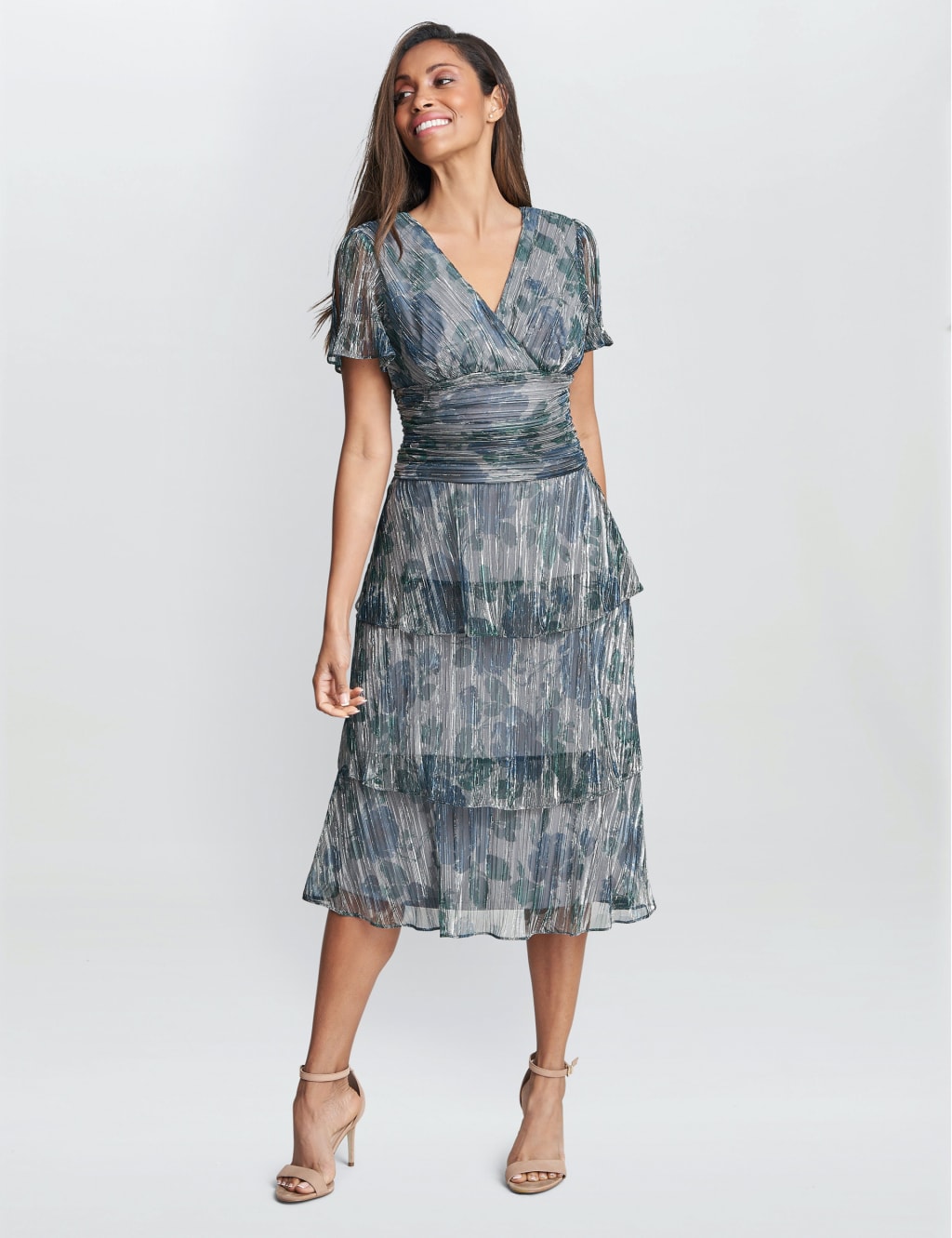 Floral V-Neck Midi Tiered Dress 4 of 5