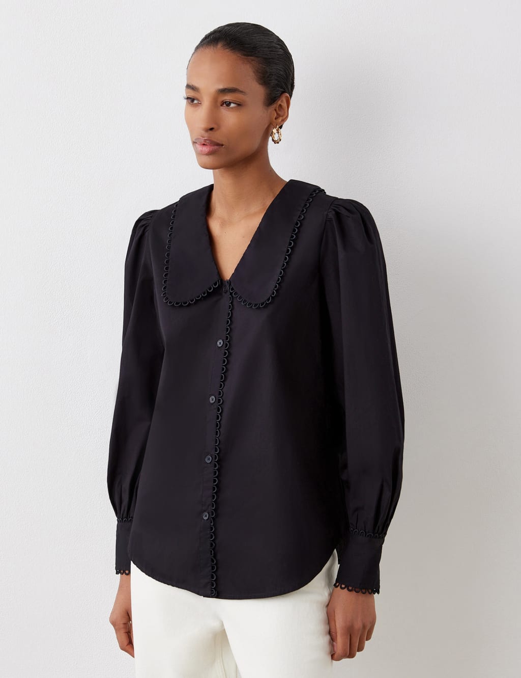 Pure Cotton Collared Lace Detail Shirt 1 of 4