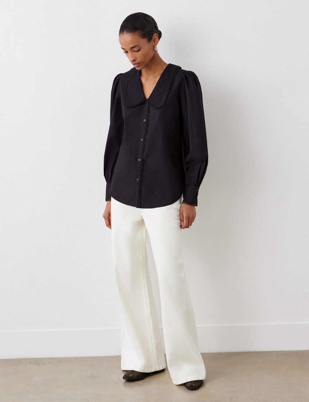Pure Cotton Collared Lace Detail Shirt 3 of 4