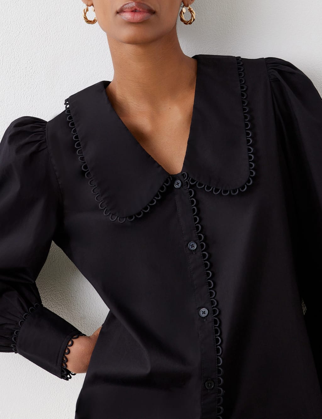 Pure Cotton Collared Lace Detail Shirt 4 of 4