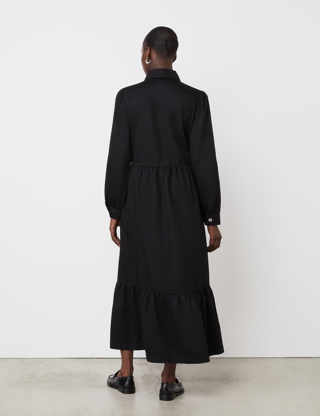 Denim Collared Midi Tiered Shirt Dress 3 of 4