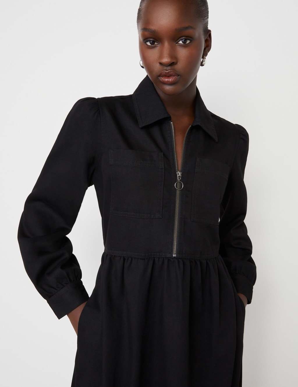 Denim Collared Midi Tiered Shirt Dress 4 of 4