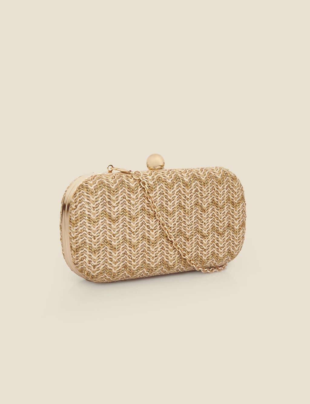 Raffia Chevron Metallic Detail Clutch Bag 3 of 5