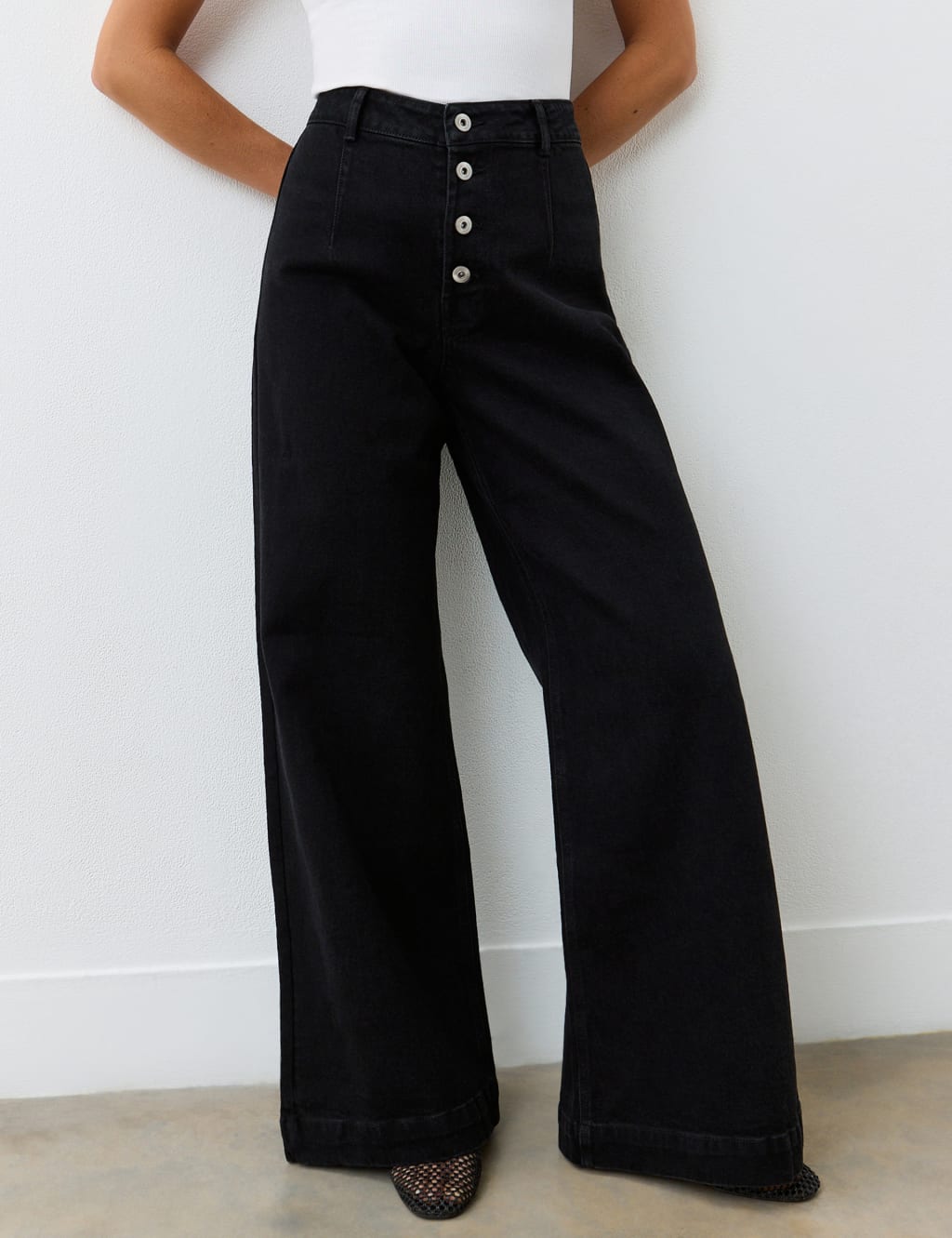 High Waisted Button Front Wide Leg Jeans 2 of 4
