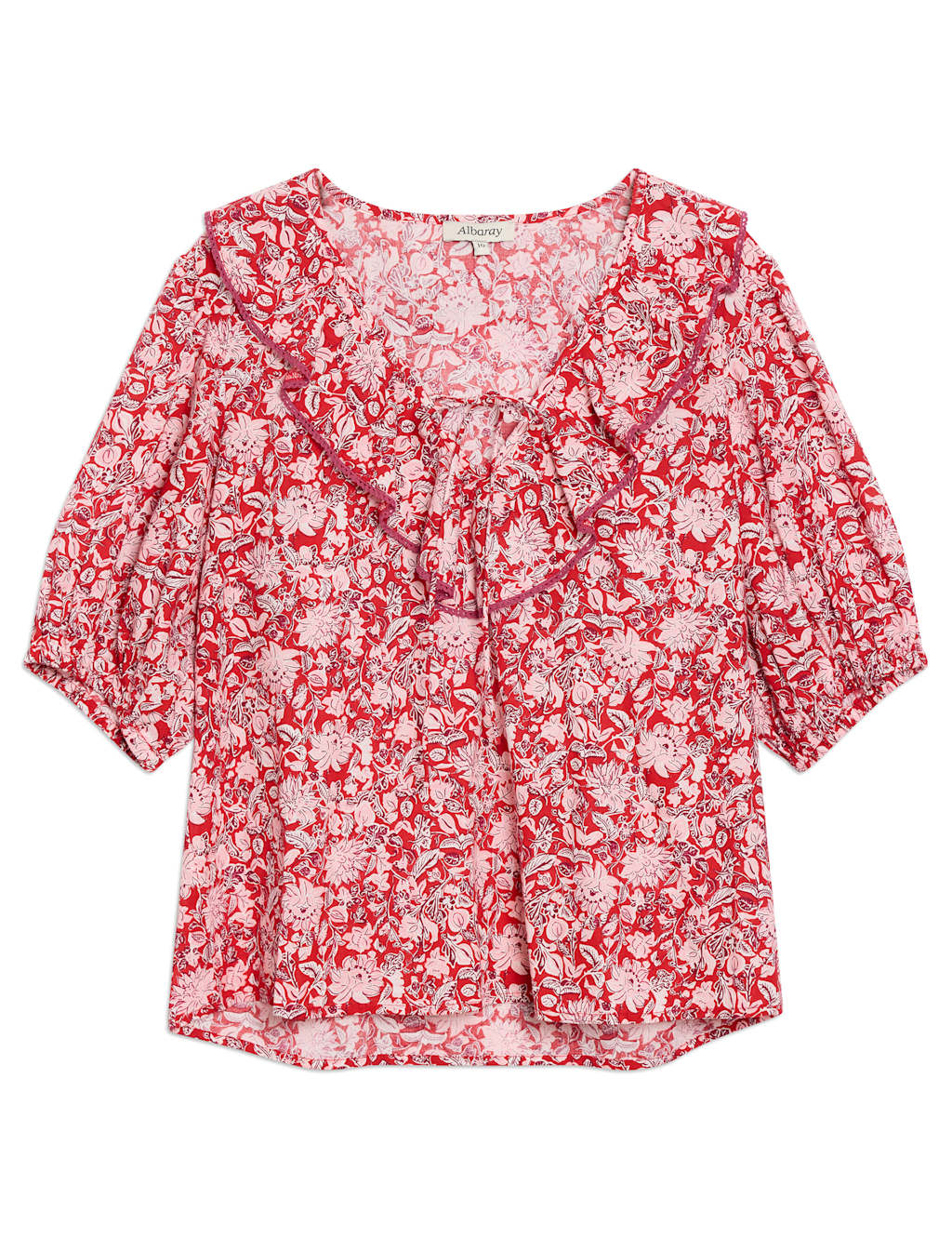 Pure Cotton Woodblock Print Frill Neck Top 2 of 4