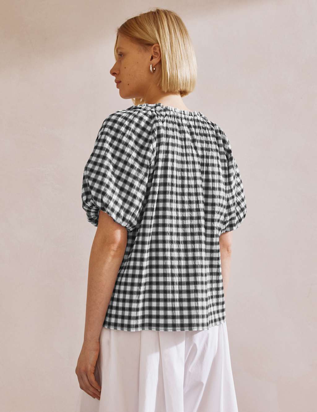 Cotton Rich Gingham Puff Sleeve Blouse 4 of 6