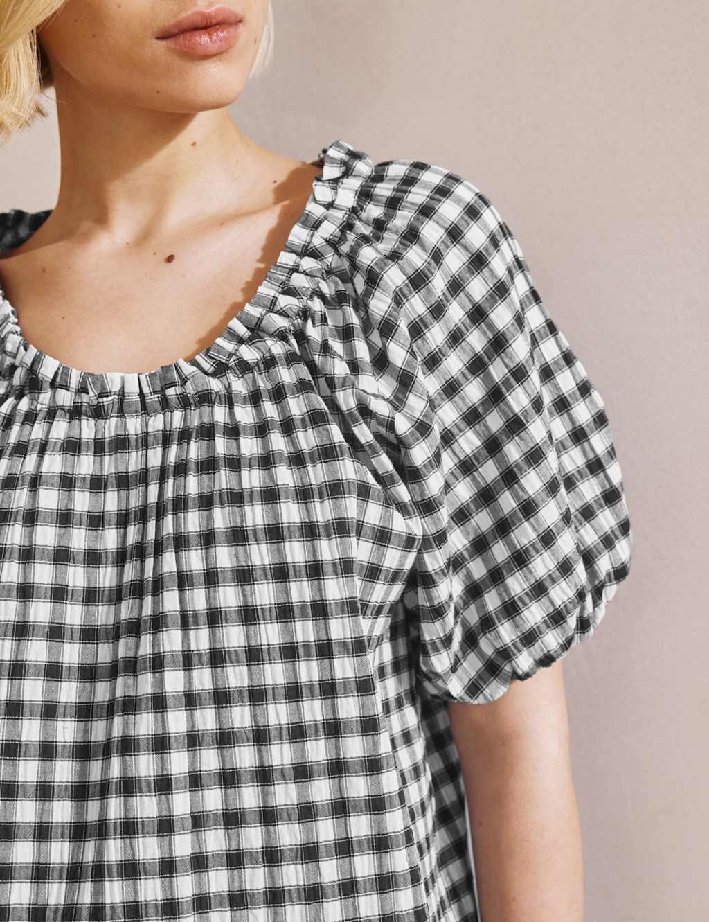 Cotton Rich Gingham Puff Sleeve Blouse 6 of 6