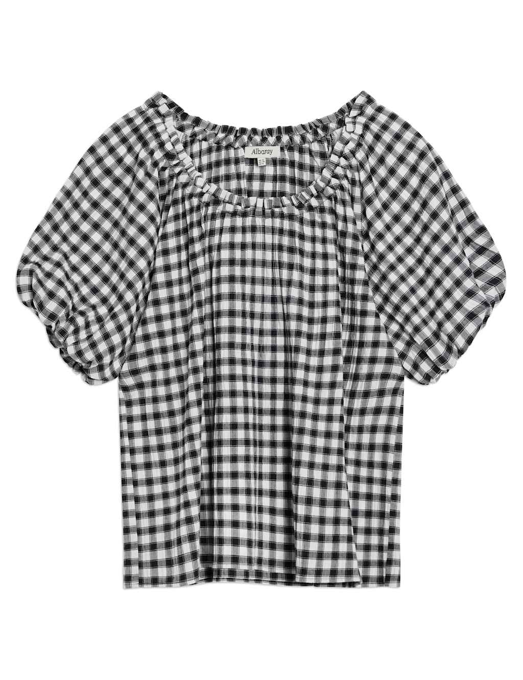 Cotton Rich Gingham Puff Sleeve Blouse 2 of 6
