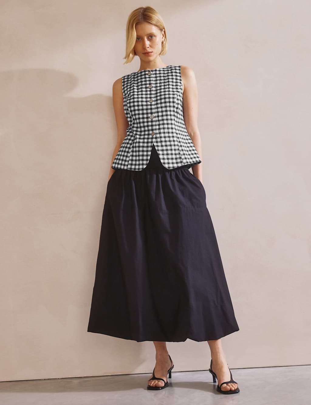 Cotton Rich Gingham Button Detail Top 4 of 8