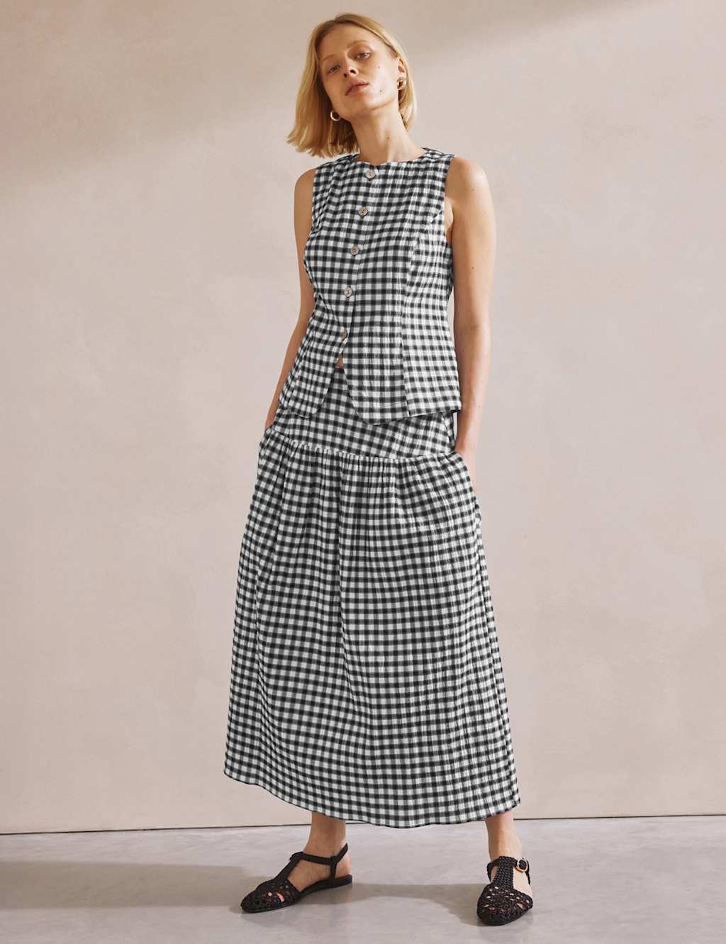 Cotton Rich Gingham Button Detail Top 6 of 8