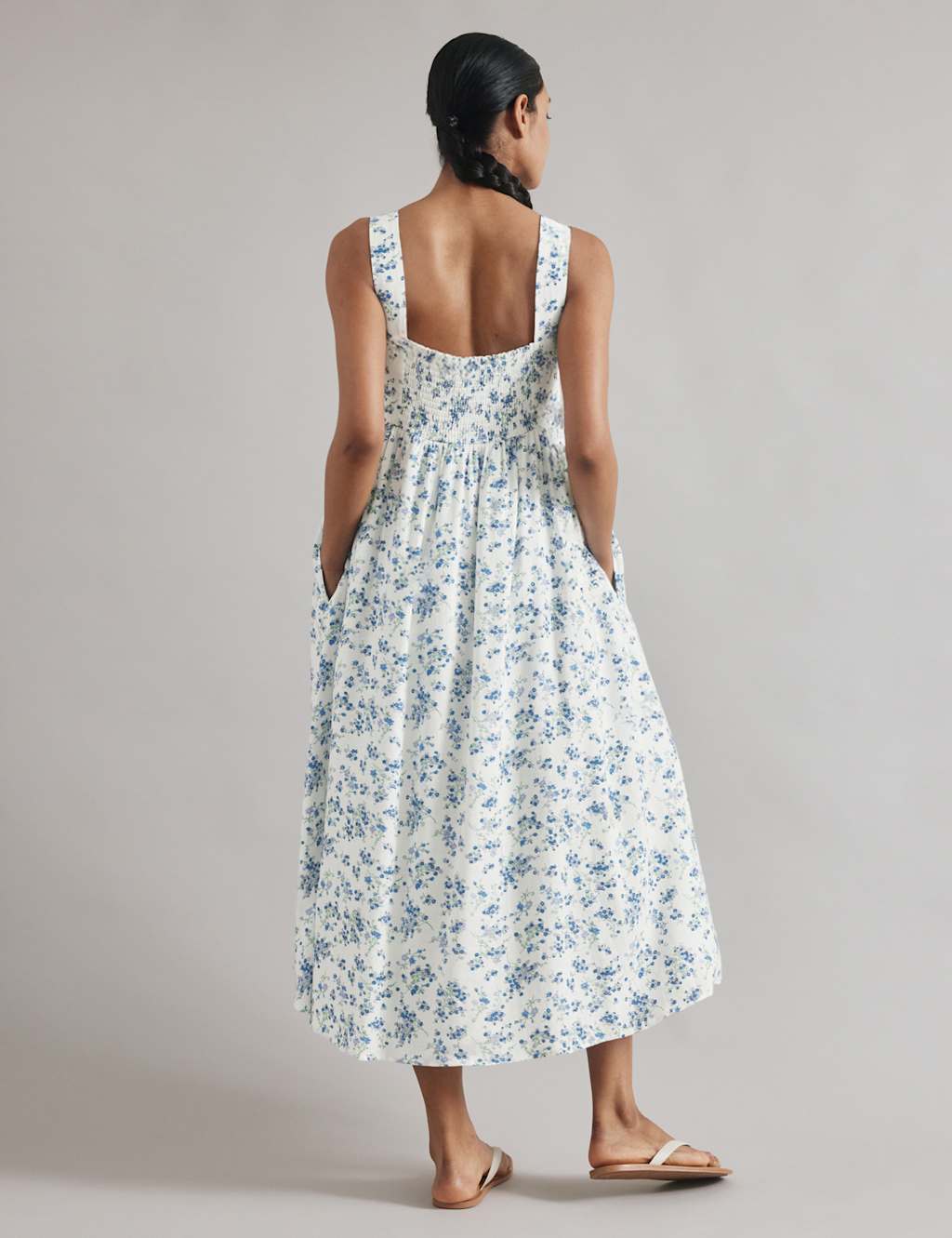 Linen Blend Blossom Print Midi Skater Dress 3 of 5