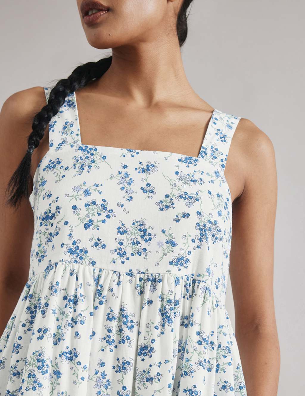 Linen Blend Blossom Print Midi Skater Dress 4 of 5