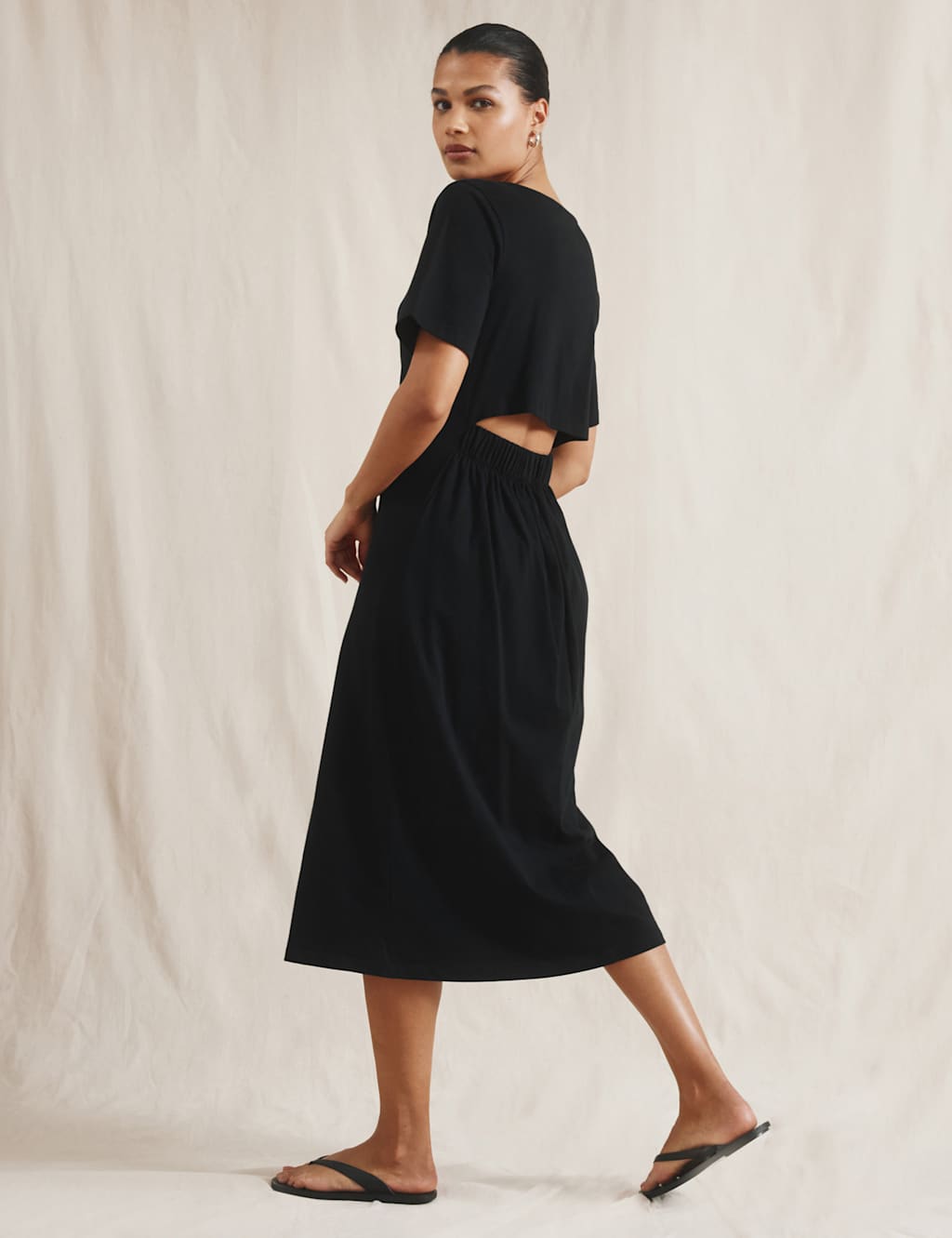 Pure Cotton Slash Neck Midi Skater Dress 3 of 4