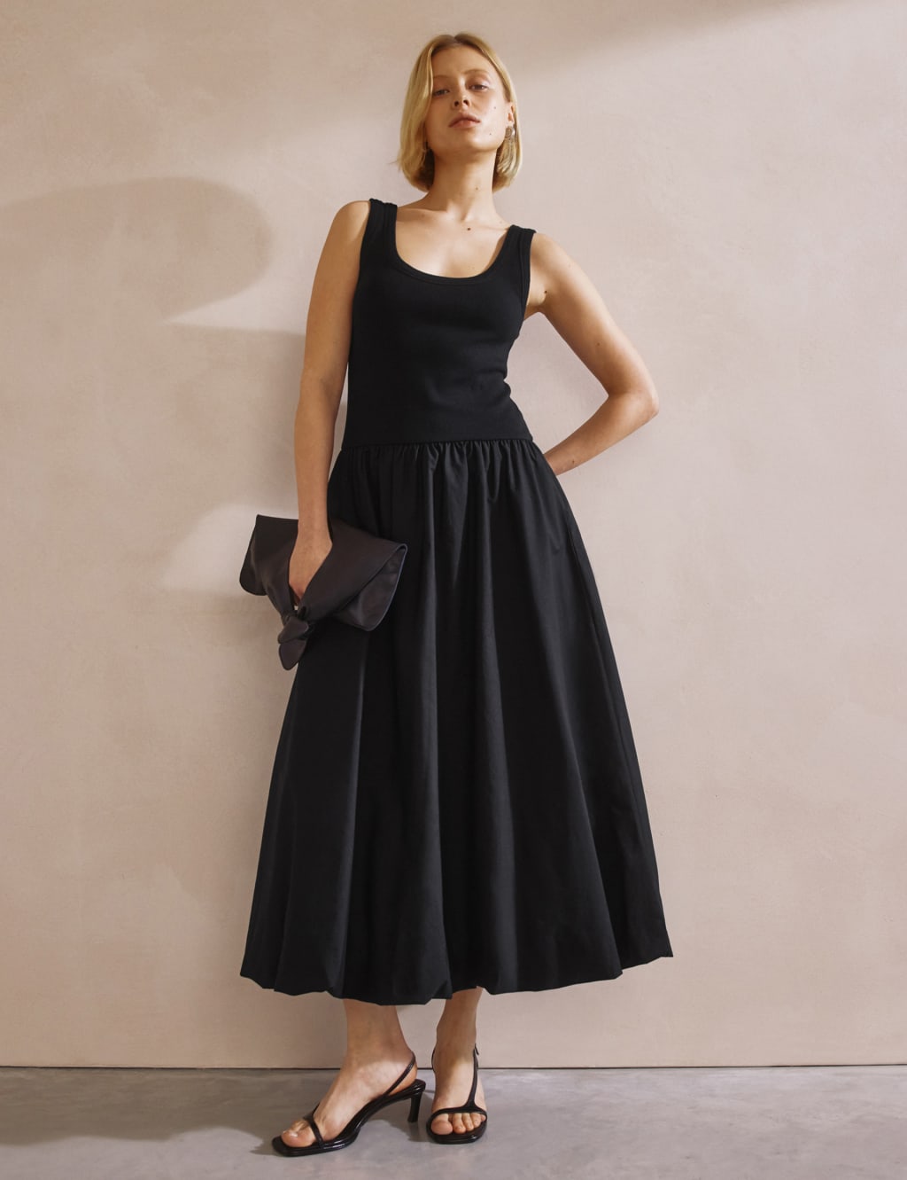 Cotton Rich Round Neck Midi Waisted Dress 3 of 4