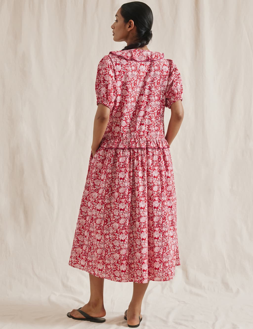 Pure Cotton Printed Midi Waisted Dress 3 of 5