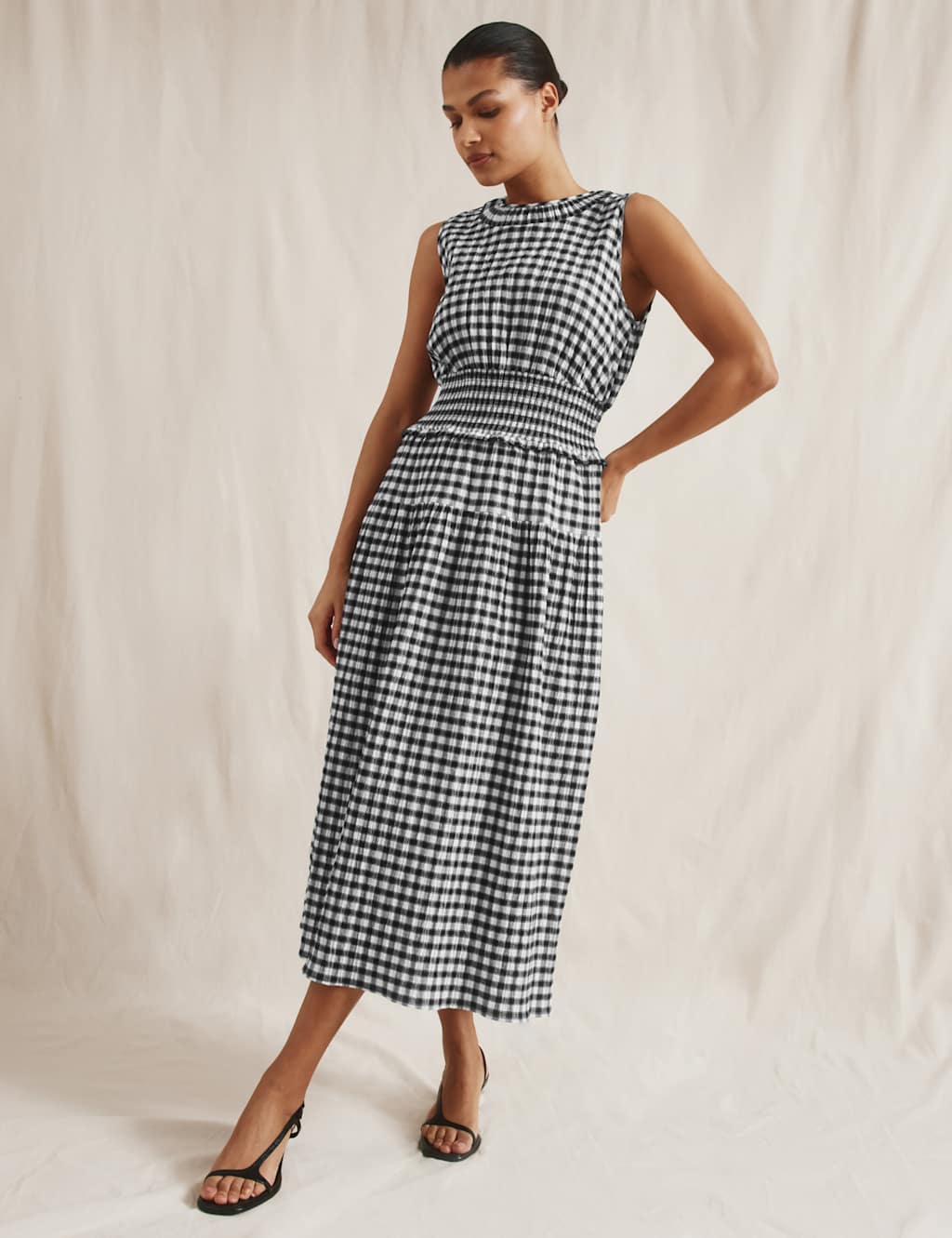 Cotton Rich Gingham Midi Waisted Dress 3 of 6