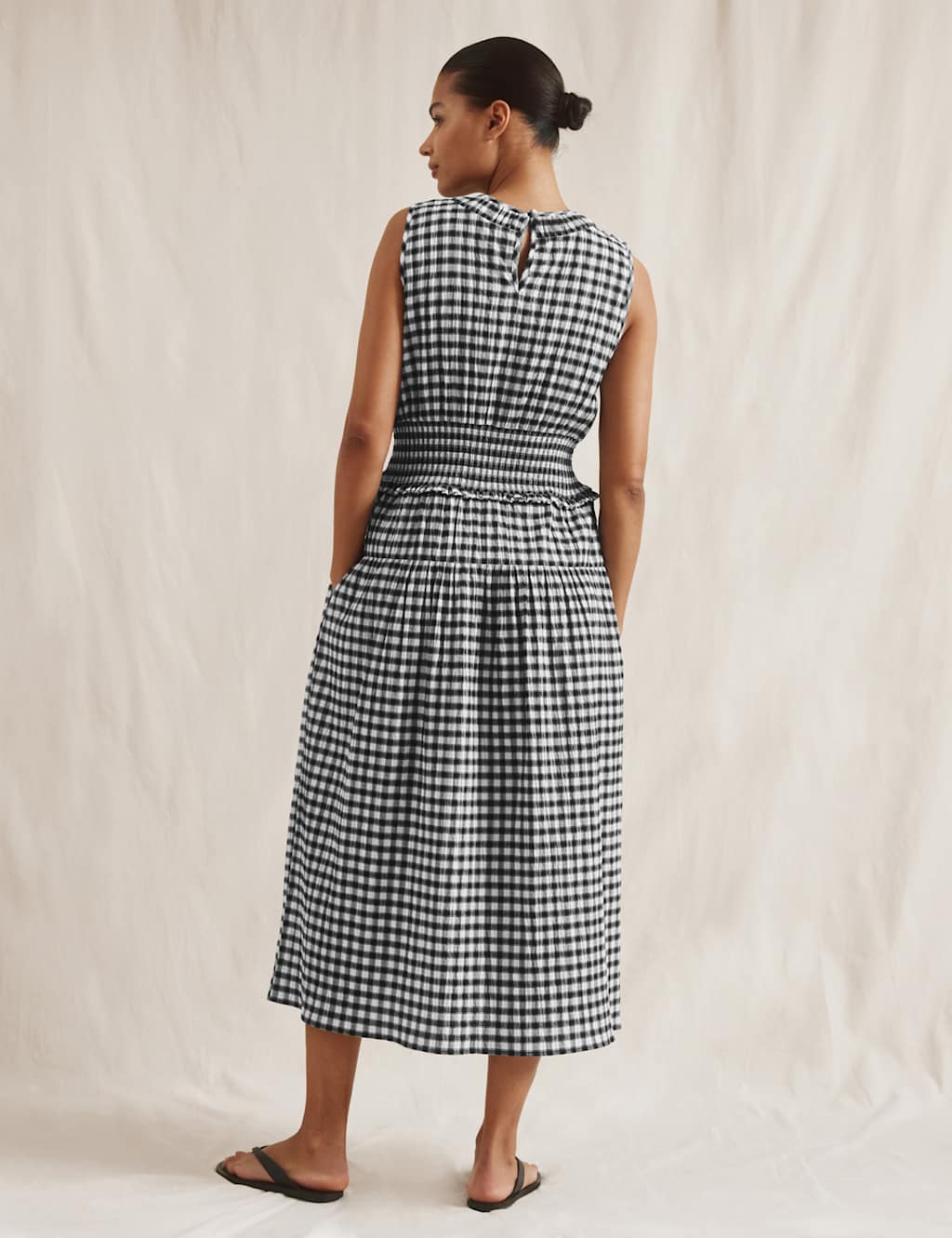Cotton Rich Gingham Midi Waisted Dress 4 of 6