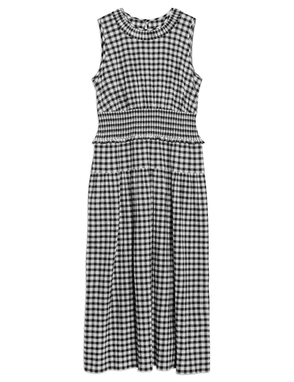 Cotton Rich Gingham Midi Waisted Dress 2 of 6