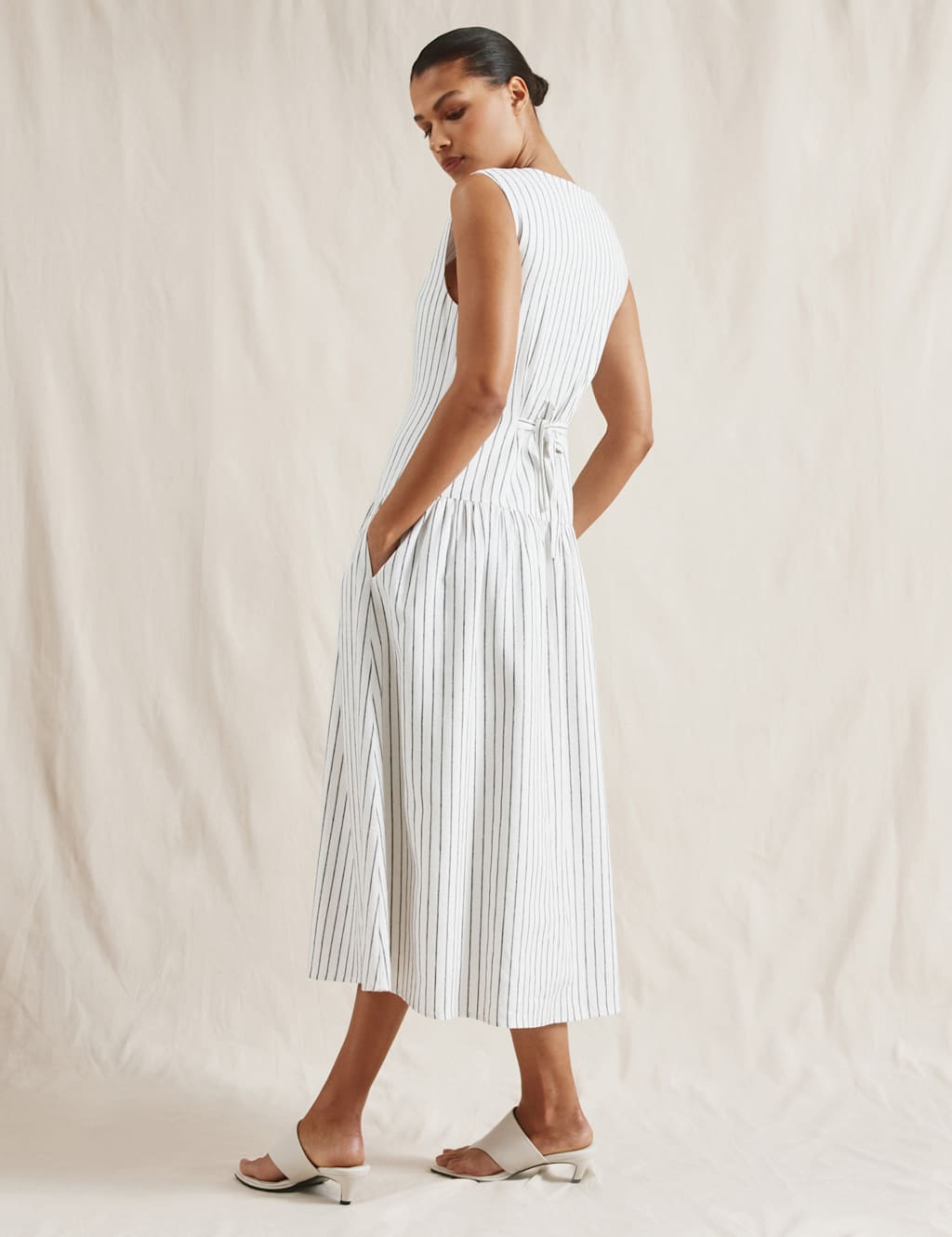 Linen Blend Striped Midi Skater Dress 4 of 6