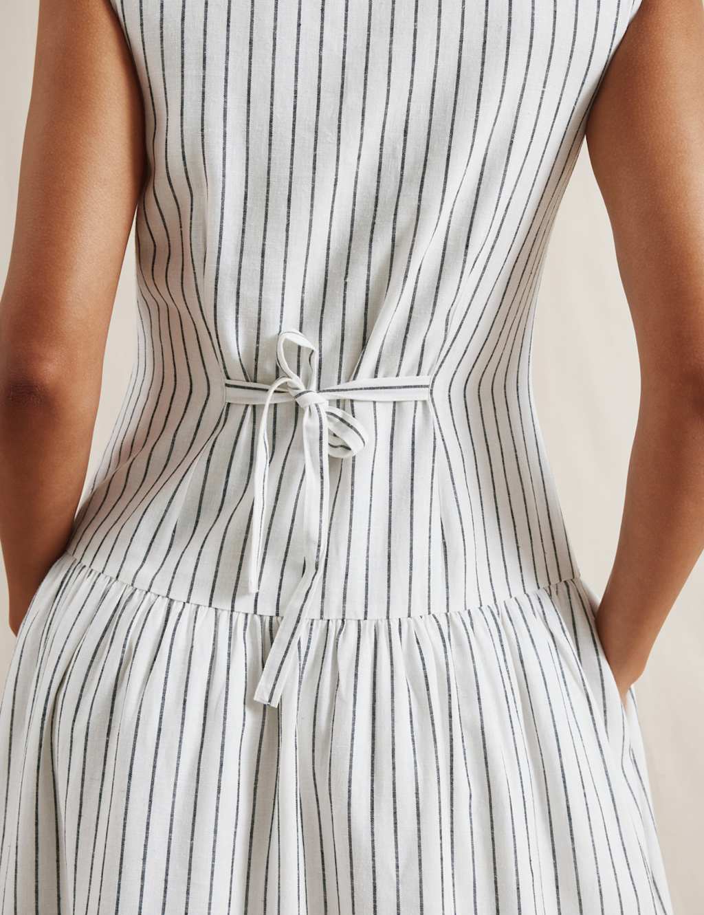 Linen Blend Striped Midi Skater Dress 6 of 6