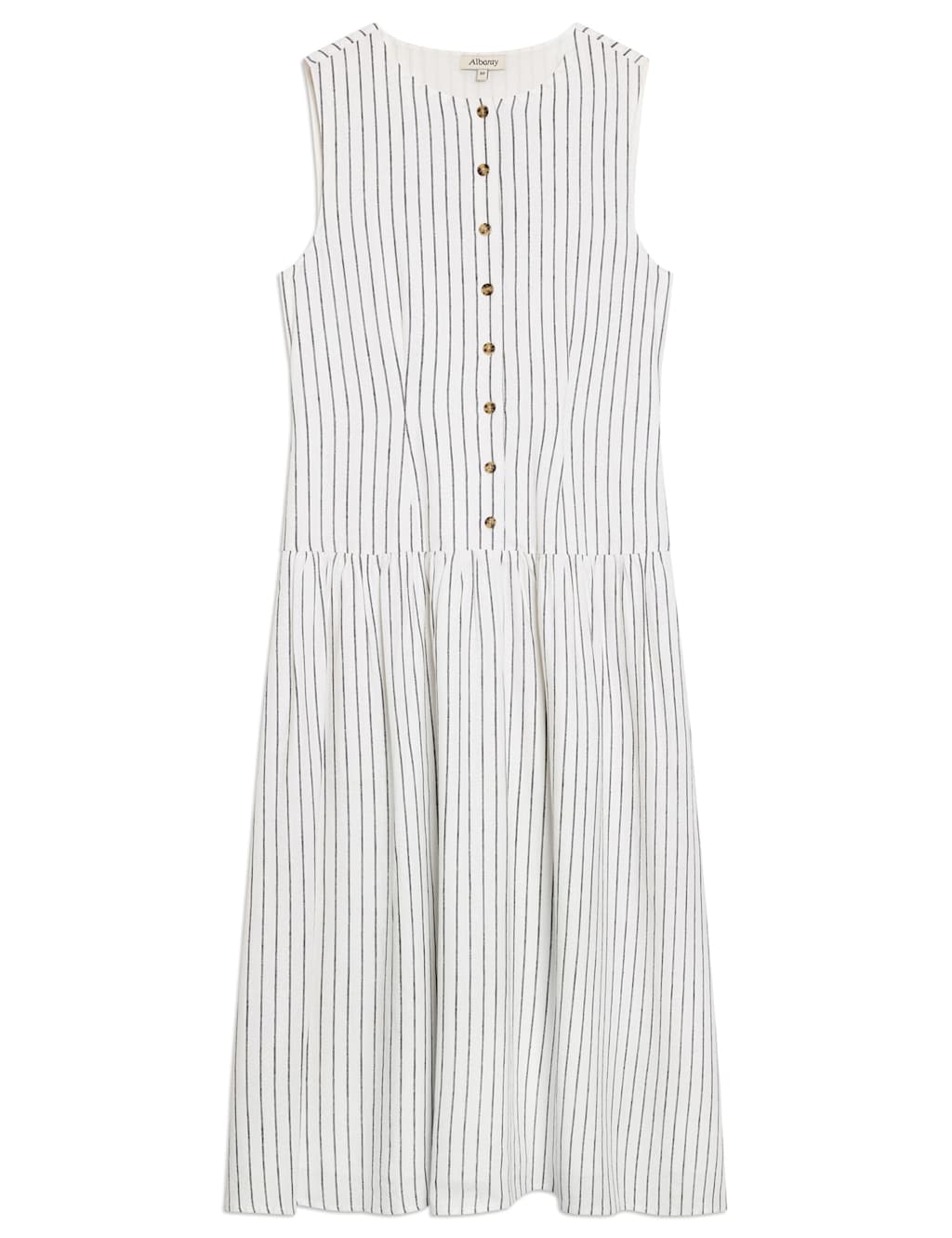 Linen Blend Striped Midi Skater Dress 2 of 6