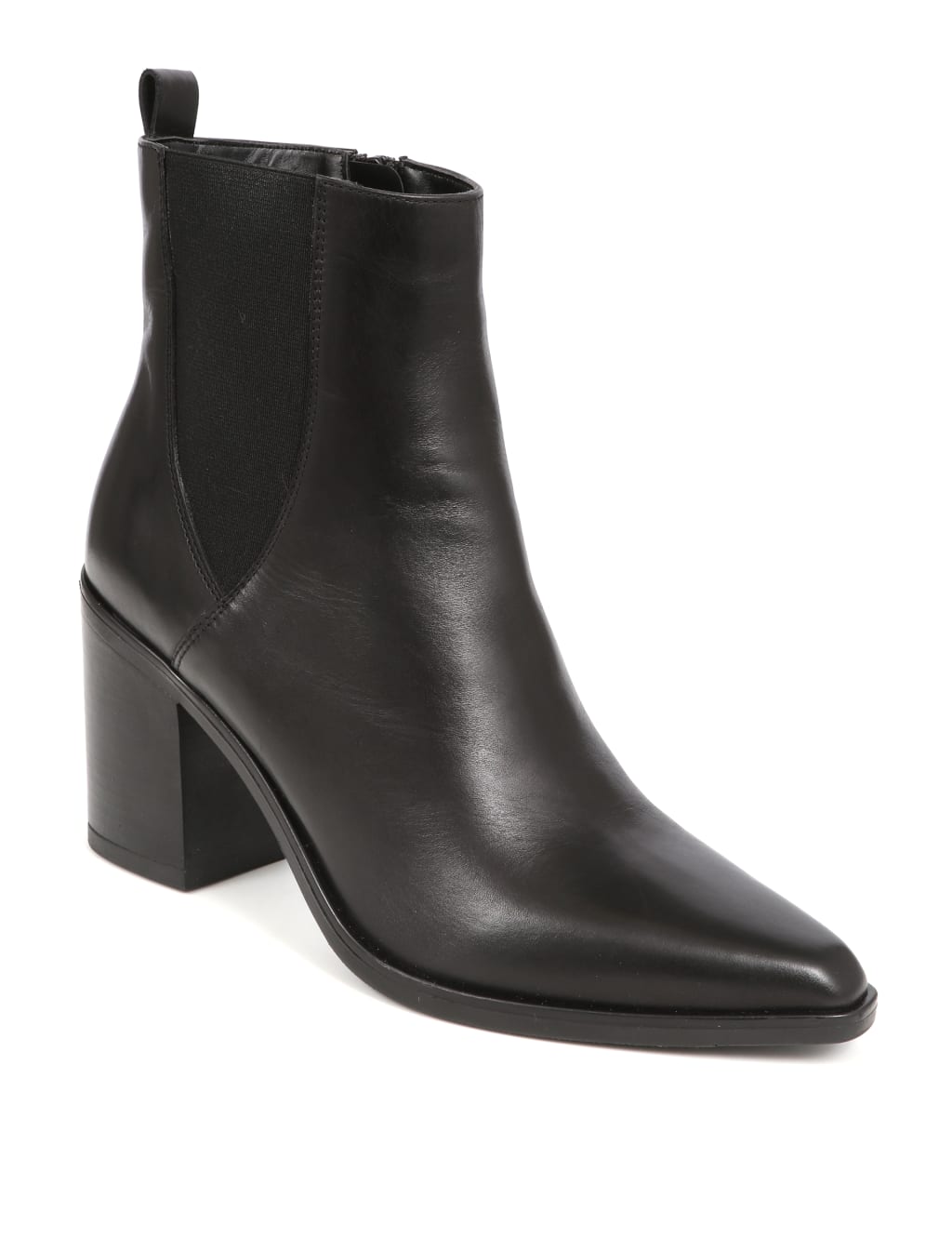 Leather Block Heel Pointed Ankle Boots 4 of 7