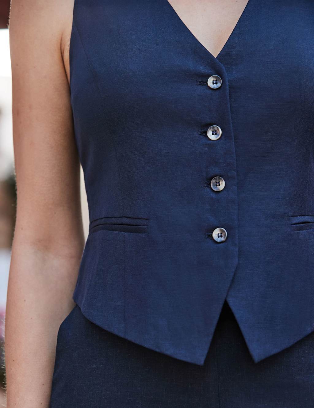Linen Rich Slim Single Breasted Waistcoat 8 of 8