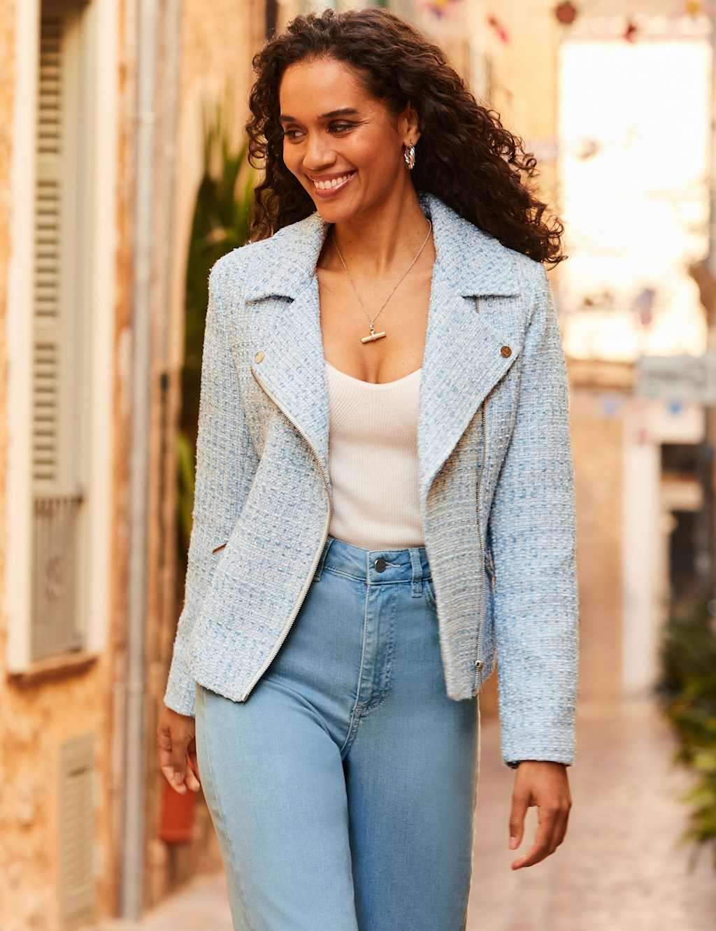 Checked Boucle Biker Jacket 3 of 7