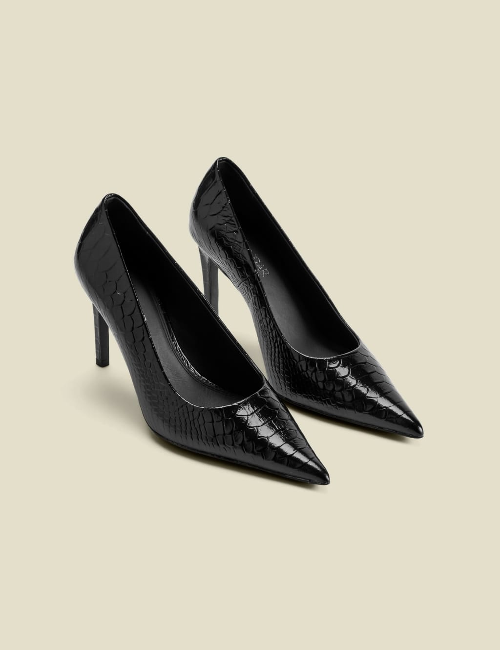 Leather Croc Stiletto Heel Court Shoes