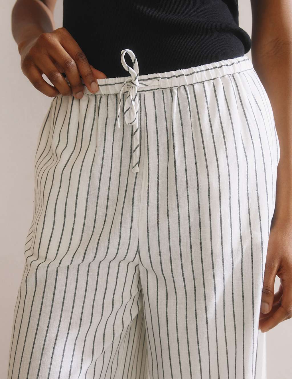 Linen Blend Striped Drawstring Trousers 4 of 5