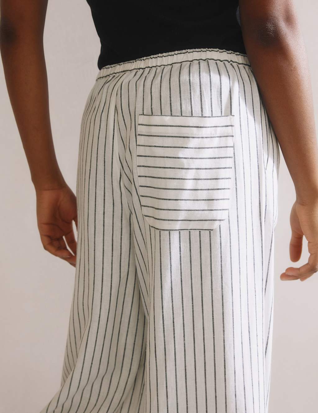 Linen Blend Striped Drawstring Trousers 5 of 5