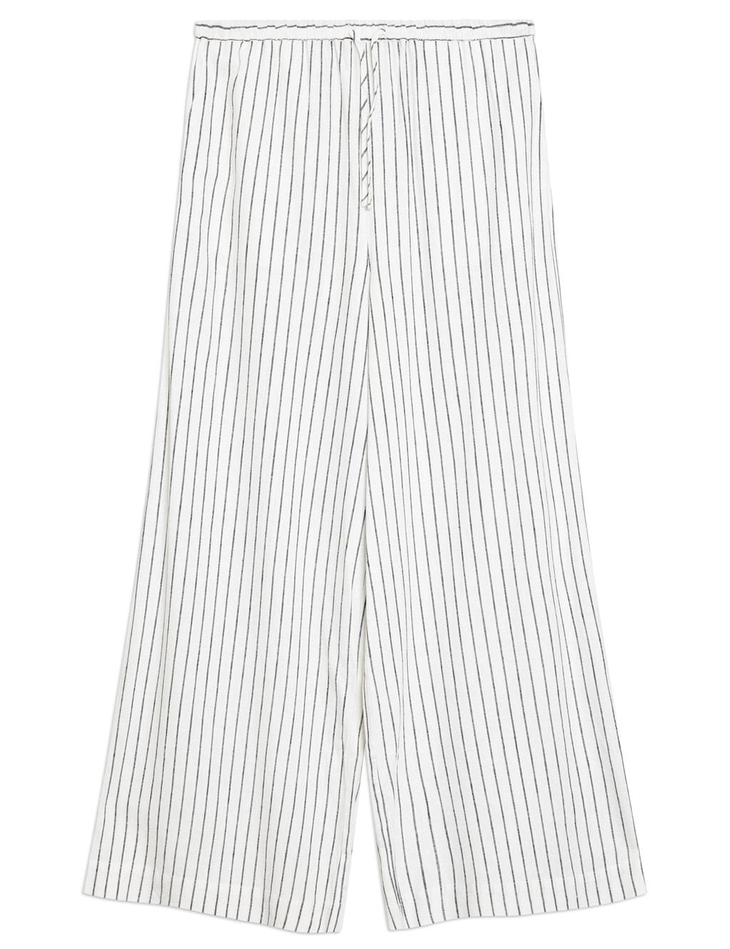 Linen Blend Striped Drawstring Trousers 2 of 5