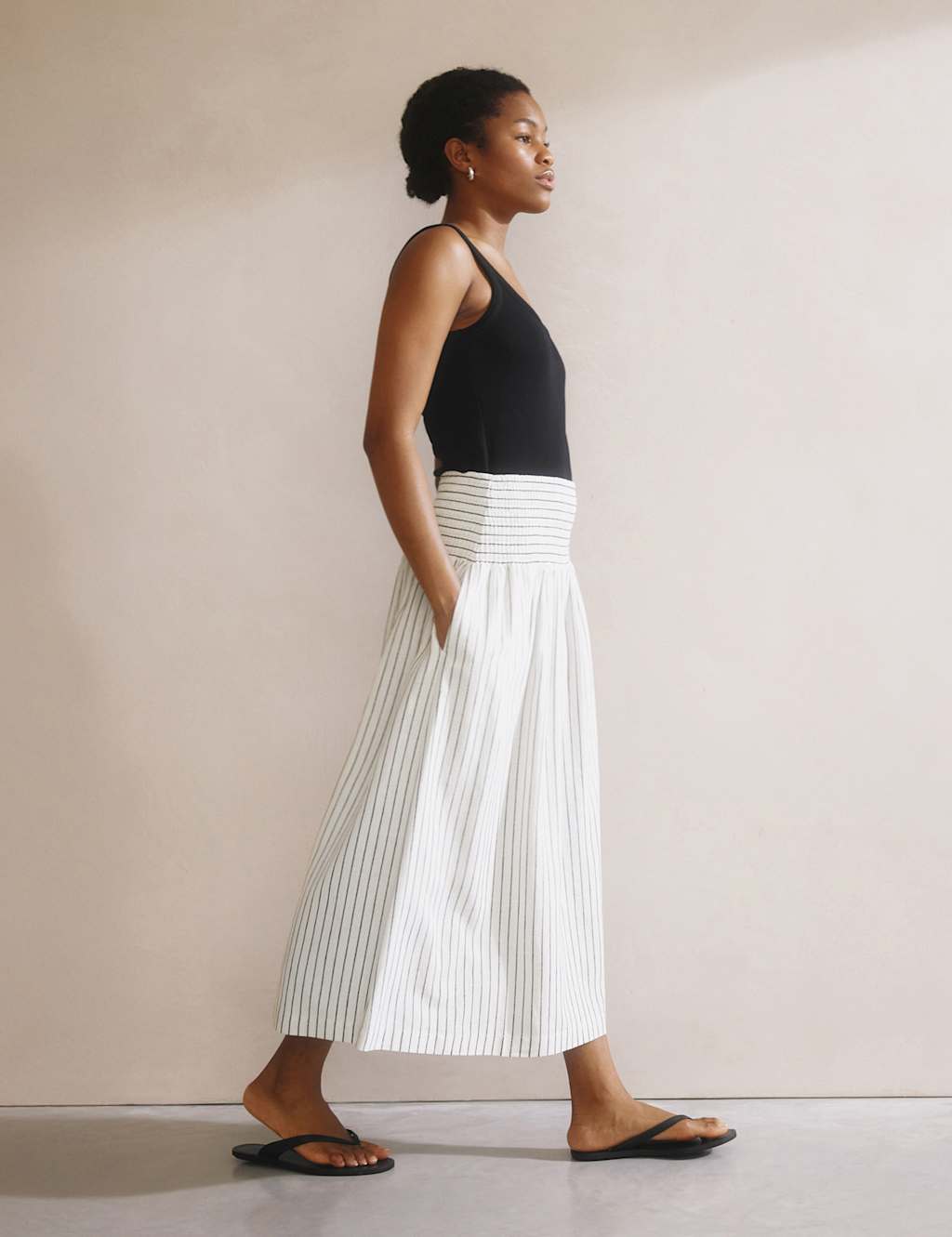 Linen Blend Striped Midi A-Line Skirt 3 of 5