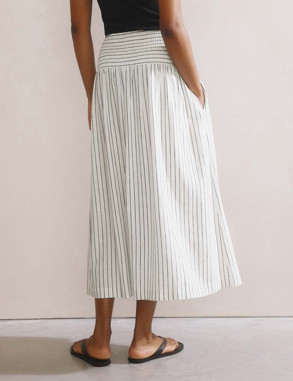 Linen Blend Striped Midi A-Line Skirt 5 of 5
