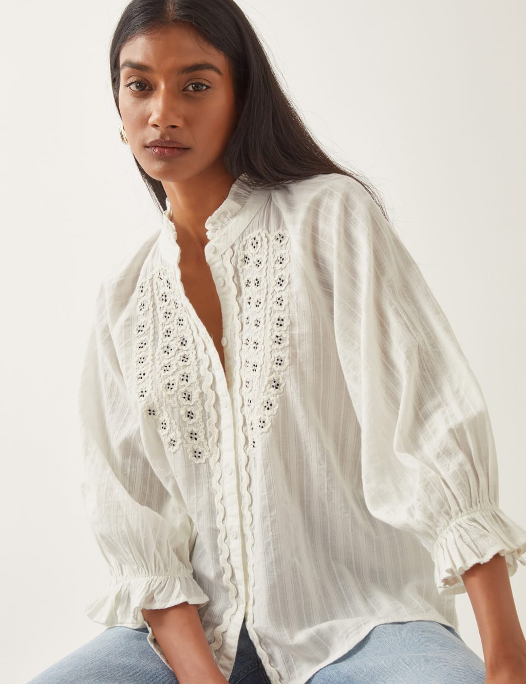 Pure Cotton Embroidered Crew Neck Blouse 2 of 4