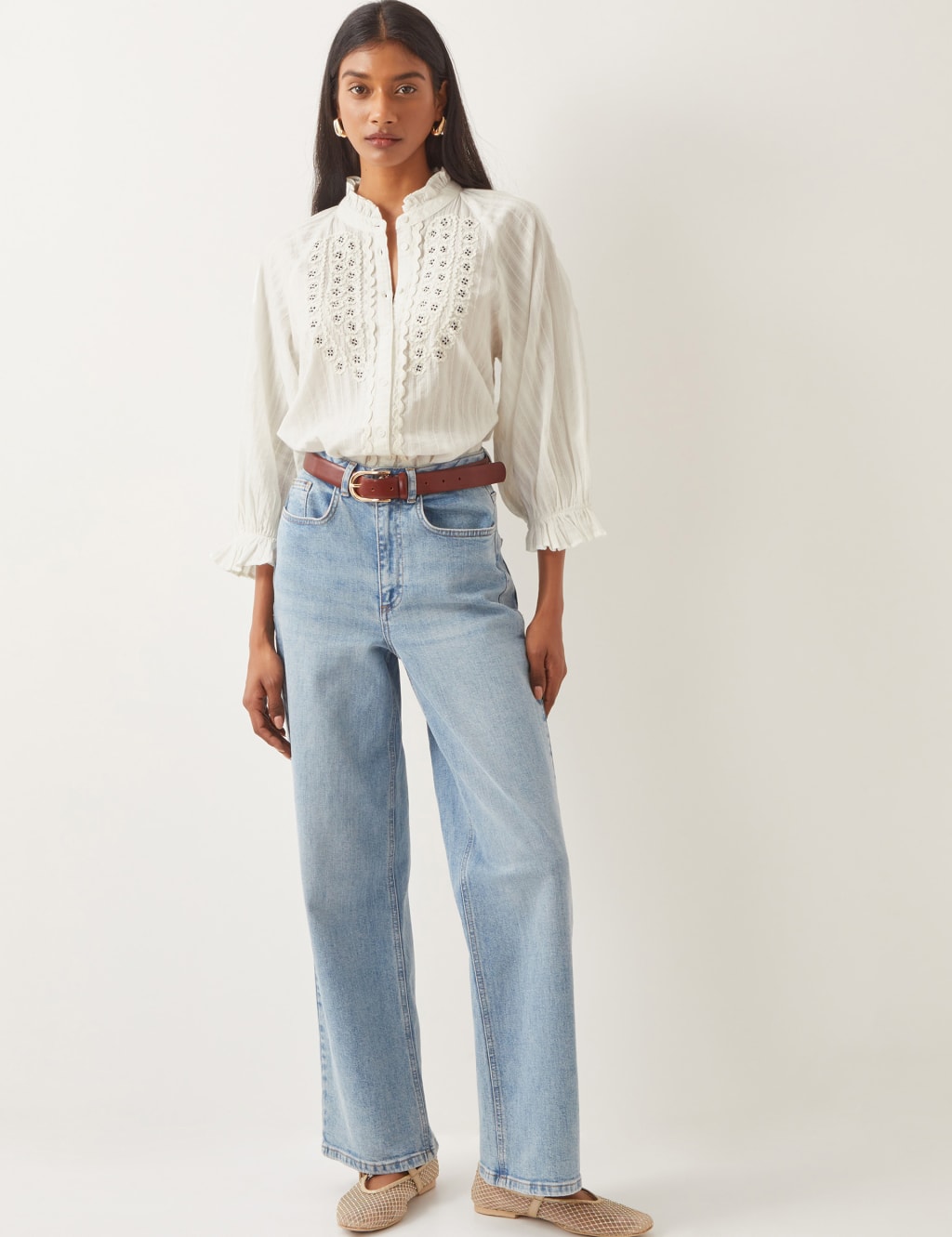 Pure Cotton Embroidered Crew Neck Blouse 3 of 4