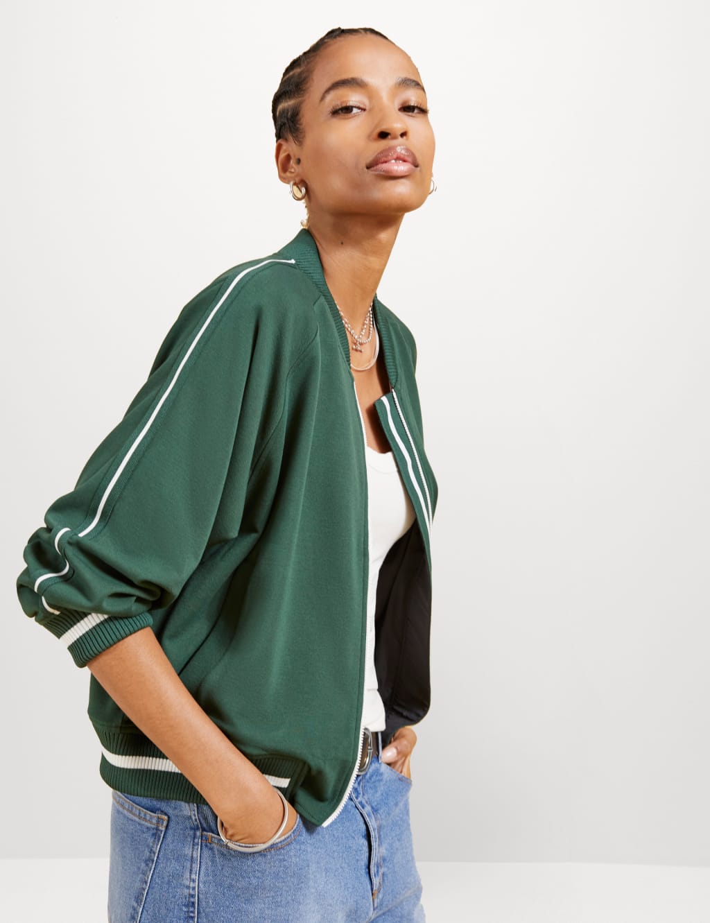 Cropped green bomber jacket clearance