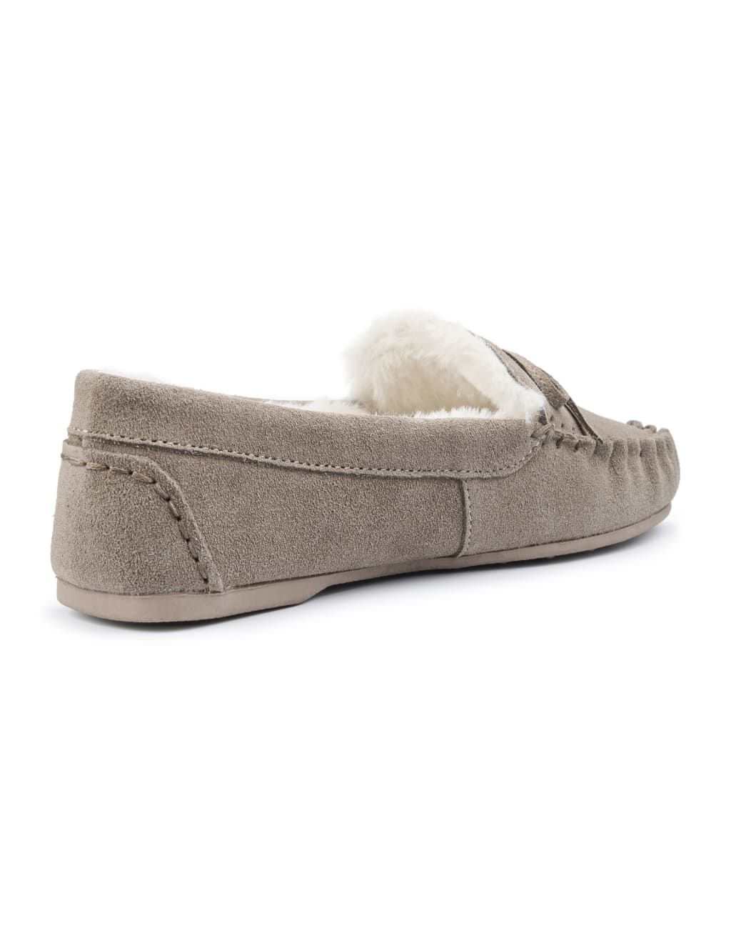 Suede Faux Fur Lined Round Toe Moccasin Slippers 2 of 2