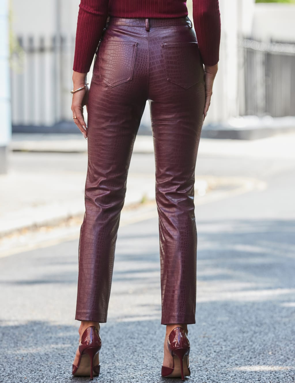 Leather Look Croc Straight Leg Trousers 3 of 5