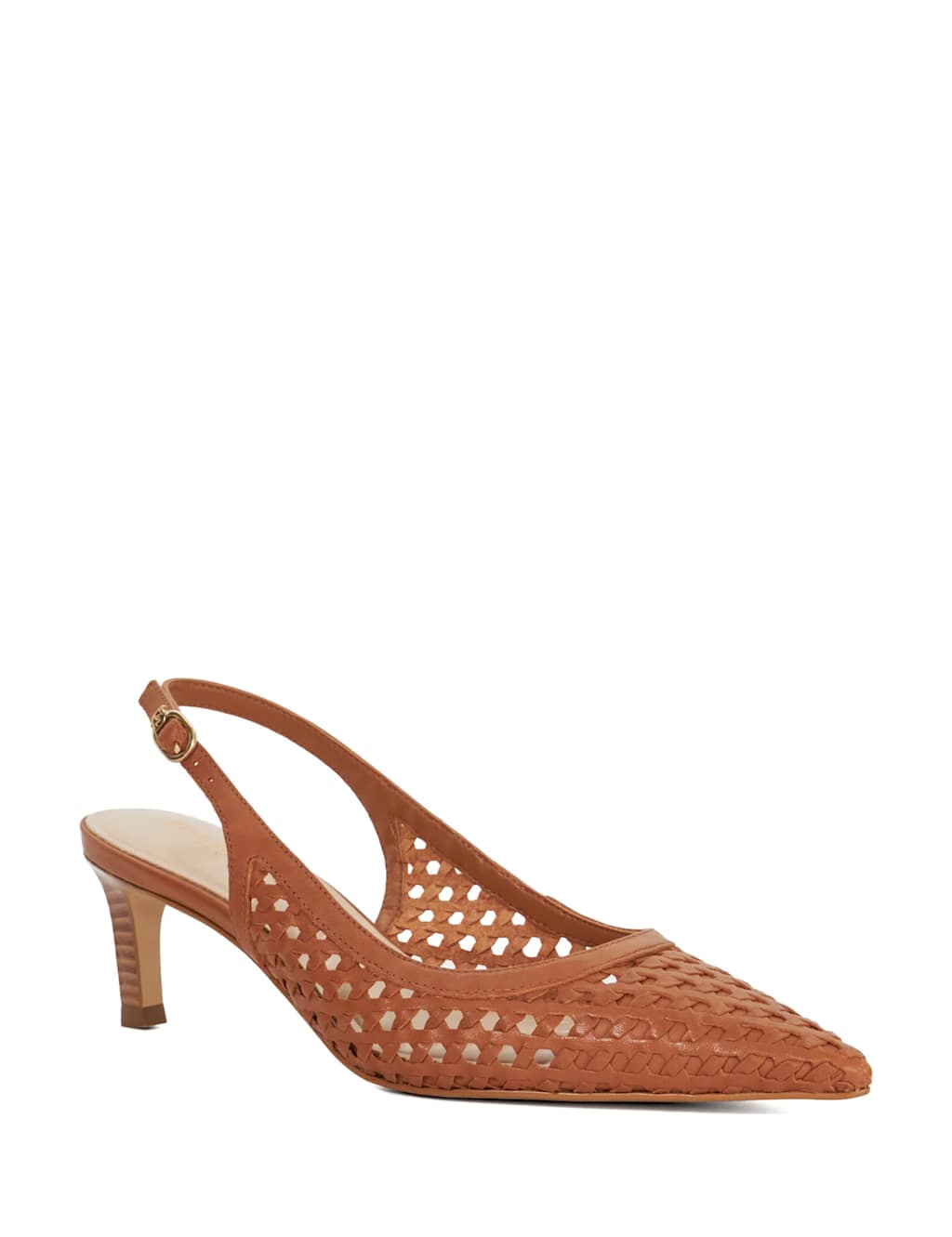 Leather Woven Kitten Heel Slingback Shoes 3 of 5
