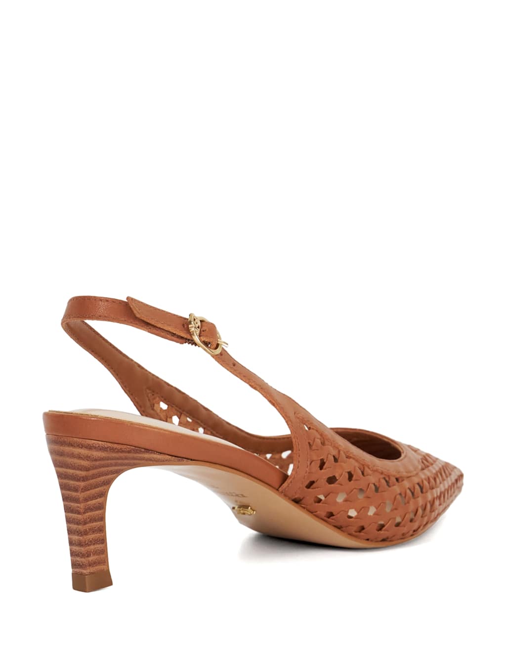 Leather Woven Kitten Heel Slingback Shoes 4 of 5