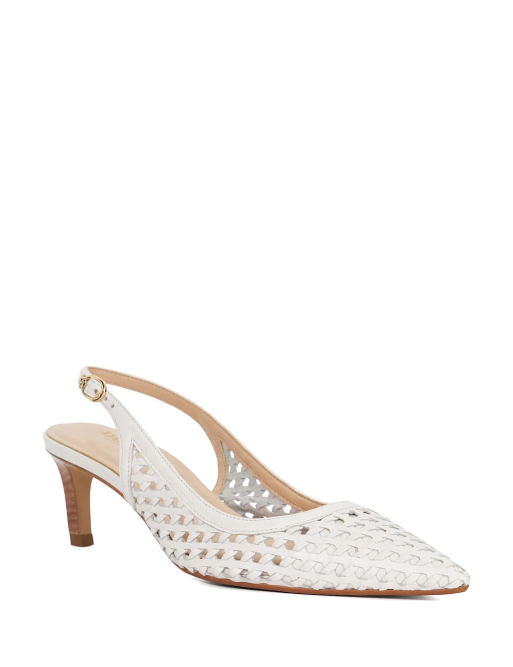 Leather Woven Kitten Heel Slingback Shoes 5 of 6