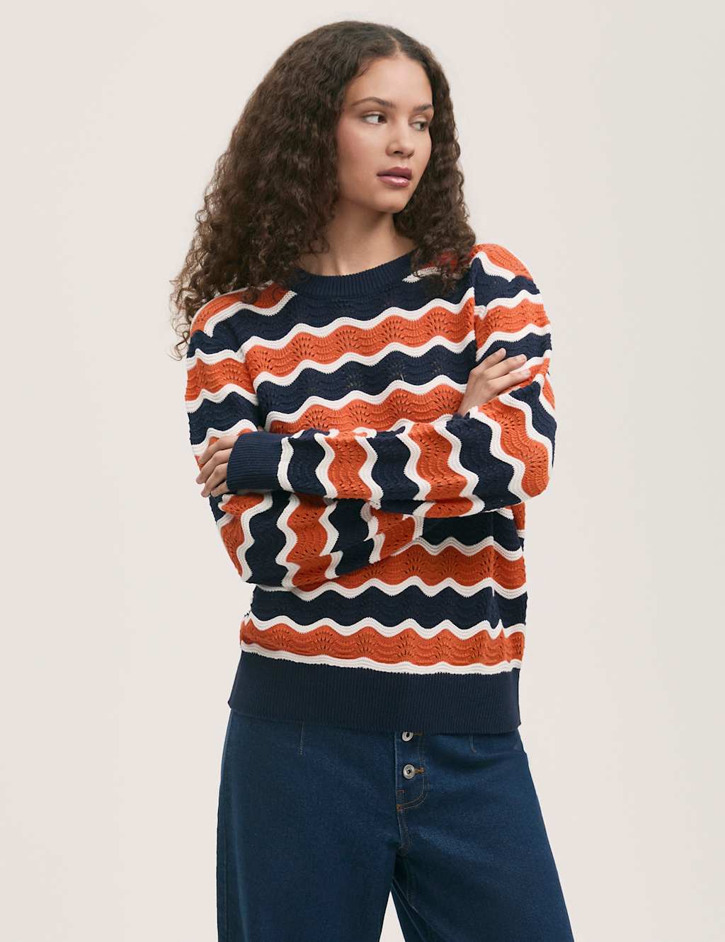 Pure Cotton Striped Crew Neck Jumper 2 of 5
