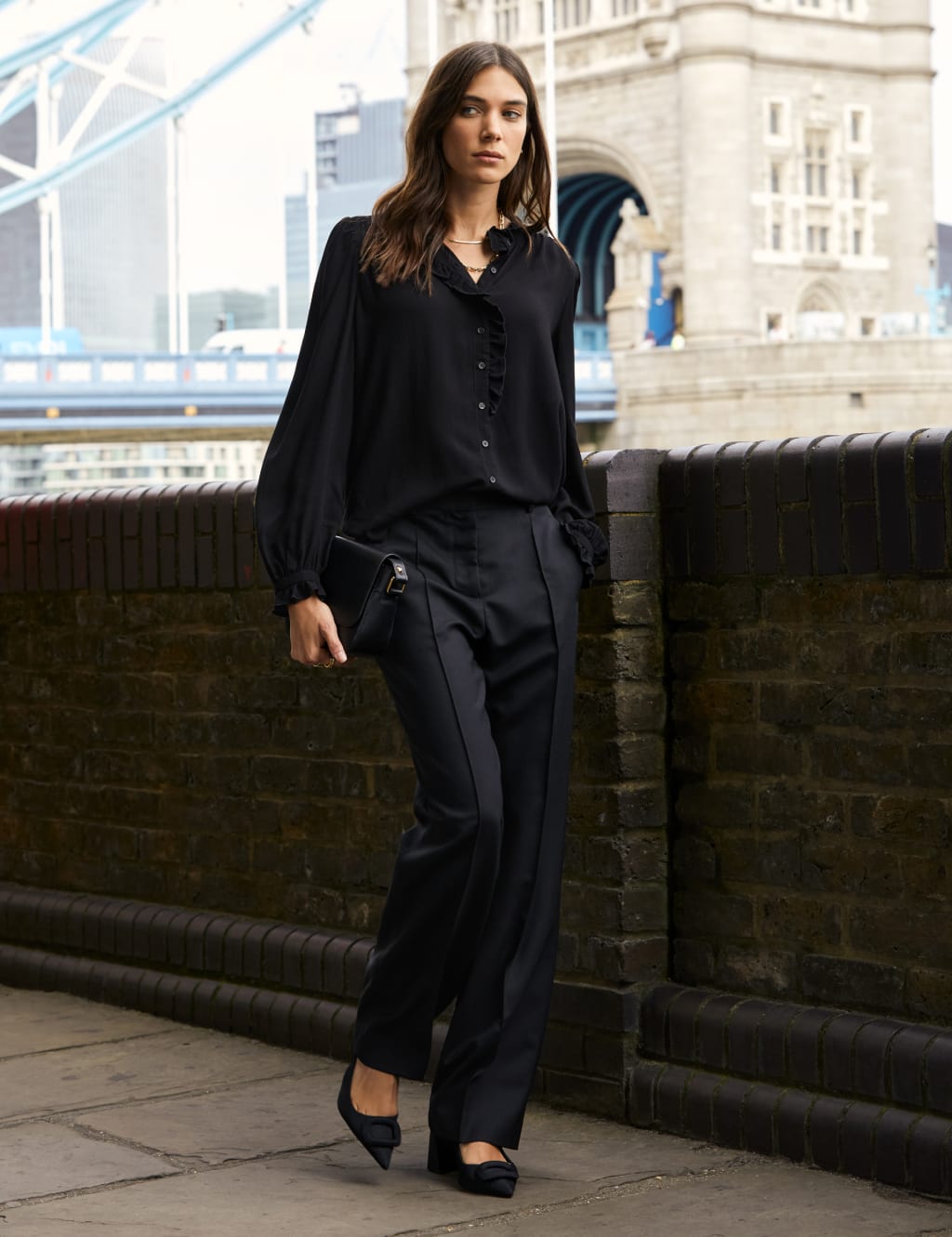 V-Neck Frill Detail Button Through Blouse 2 of 4