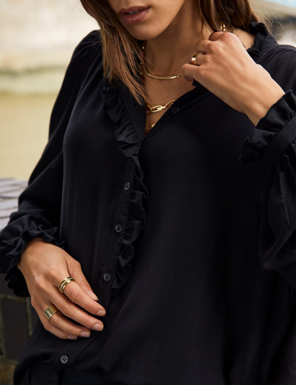 V-Neck Frill Detail Button Through Blouse 4 of 4