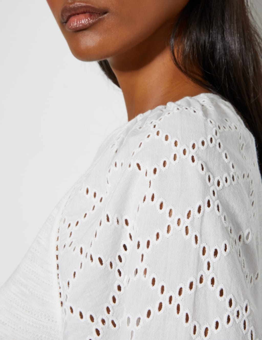 Pure Cotton Broderie Sleeve Top 3 of 5